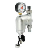 Фильтр промывной поворотный Н со сливным шаровым краном и манометром хромированный 1/2" Uni-Fitt
