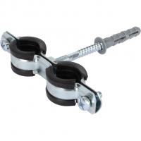 Двойной хомут Stout для труб, комплект: хомут+шпилька шуруп +дюбель пластиковый 1/2"(20-24)