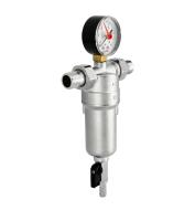 Фильтр промывной ВН с редукционными соединениями со сливным шаровым краном и манометром хромированный 1/2" x 3/4" Uni-Fitt