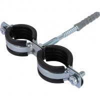 Двойной хомут Stout для труб, комплект: хомут+шпилька шуруп +дюбель пластиковый 1"(32-35)