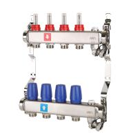Коллектор с расходомерами,  дренажным краном и краном Маевского, 4 вых.